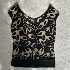 Womens Vintage Y2K Geometric Black & Tan Swirl Office Blouse Size L